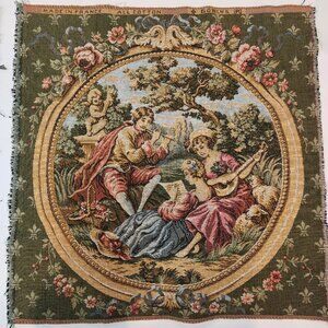 Vintage Goblys of France Tapestry Man & Two Women Pastoral Scene 20x20